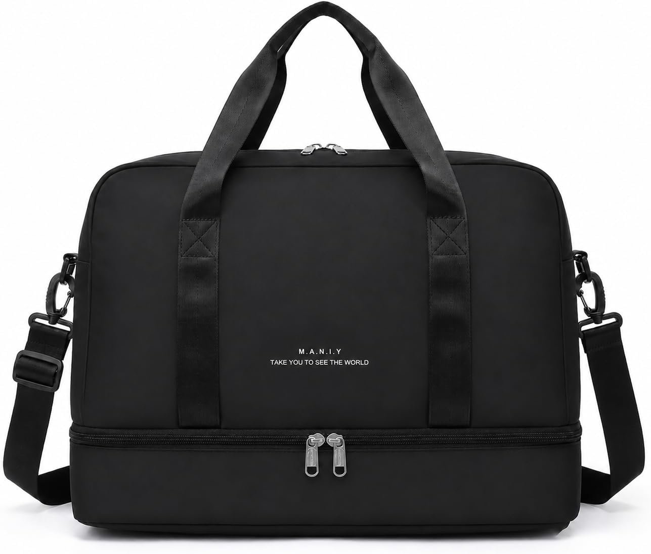 Bolsa de Viagem Preta com Compartimento para Sapatos e Alça Transversal, para Academia e Viagens
