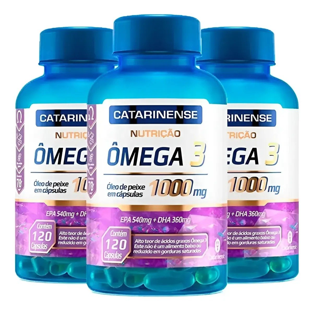 3x Ômega 3 Original Catarinense Pharma 1000 mg, 120 cápsulas