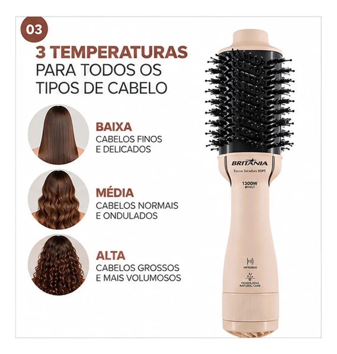 Escova Secadora Britânia Bivolt 1.300 W Soft BEC07R Original