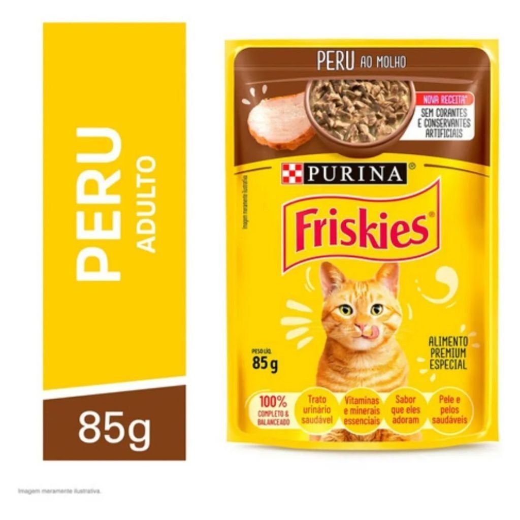 Sachê de Alimento Úmido Purina Friskies para Gatos Adultos, Peru ao Molho, 85 g