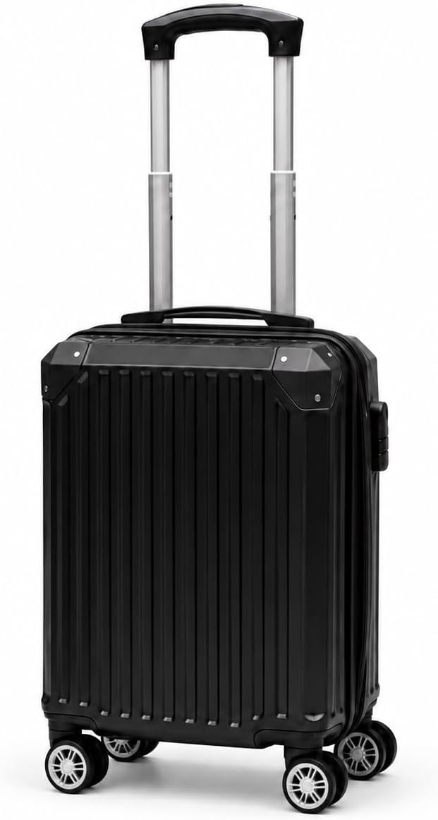 Mala de Viagem Média Expansível em ABS, até 12 kg, com rodas duplas 360° e cadeado com senha, preta, 56 × 38 × 25 cm