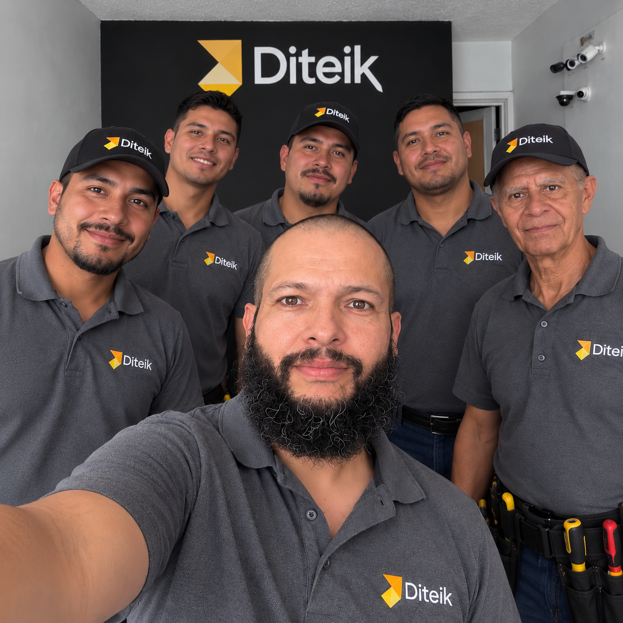 Equipo de técnicos de Diteik frente a su camioneta de trabajo en Guadalajara
