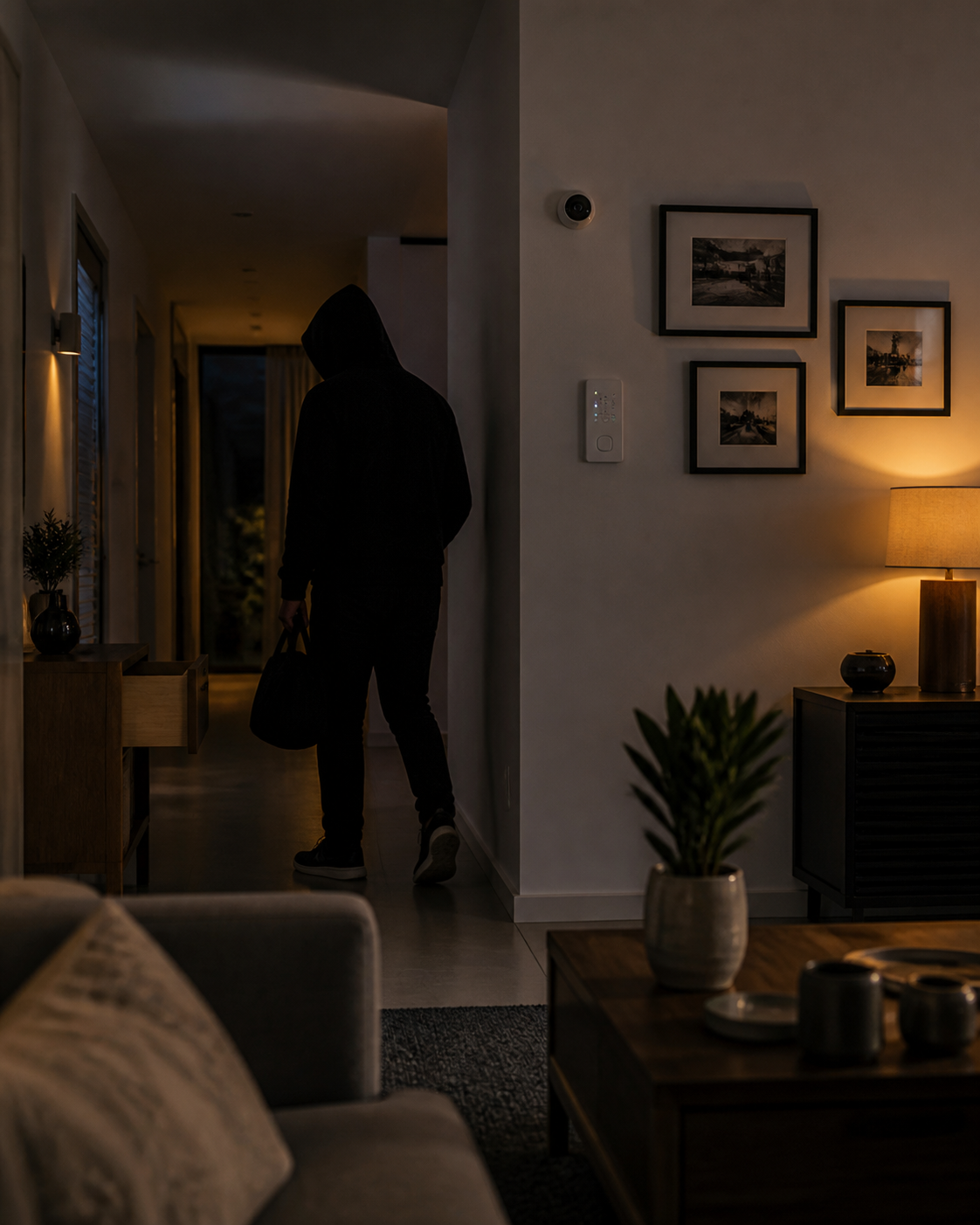 Panel de alarma inteligente instalado en la pared de una casa en Zapopan