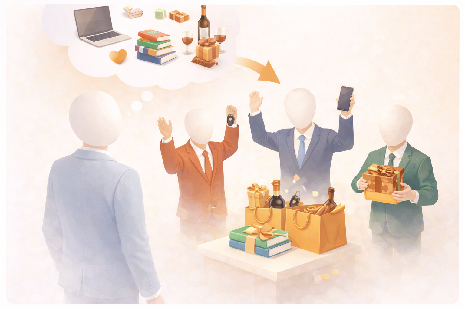 Business professionals celebrating with corporate gifts
