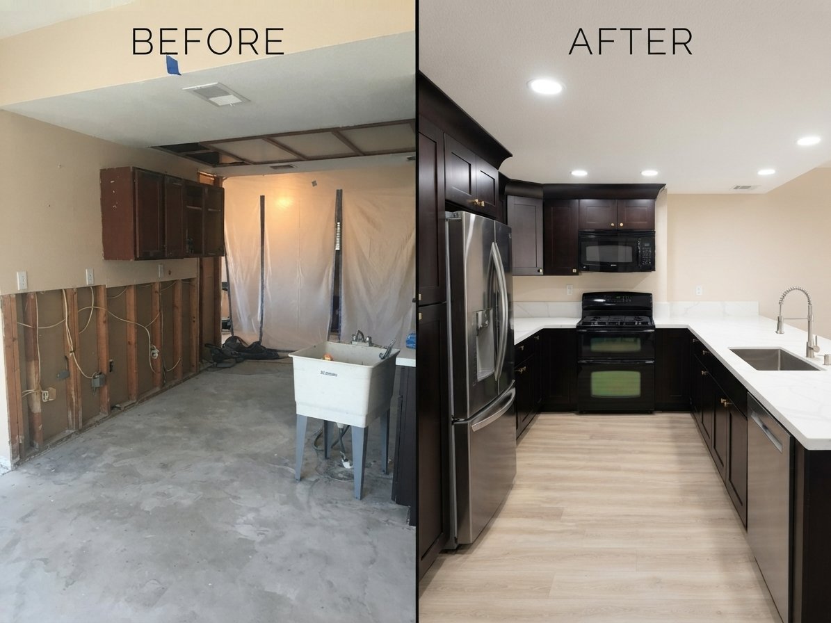 Before and after: full kitchen renovation from framing to completion