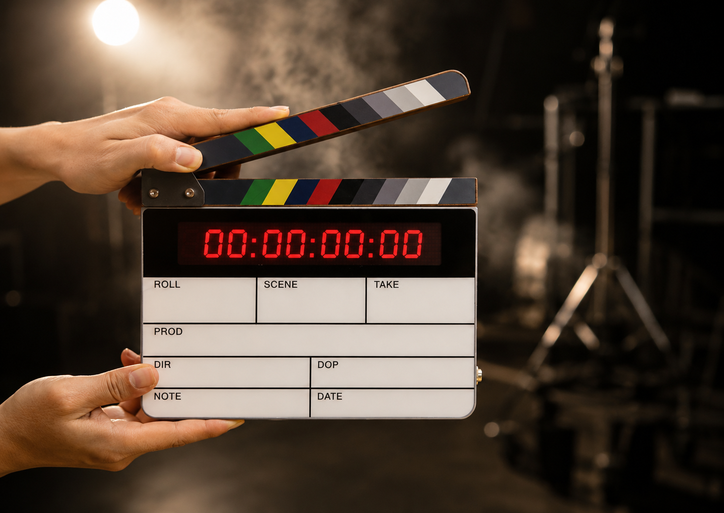 Clapperboard on a film production set
