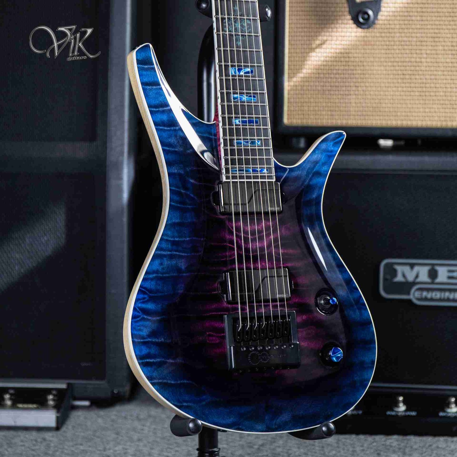 Ocean deep blue quilt. The figuring on this top is unreal. #VikGuitars #BlueGuitar #QuiltedMaple #GuitarBuilding #Luthier