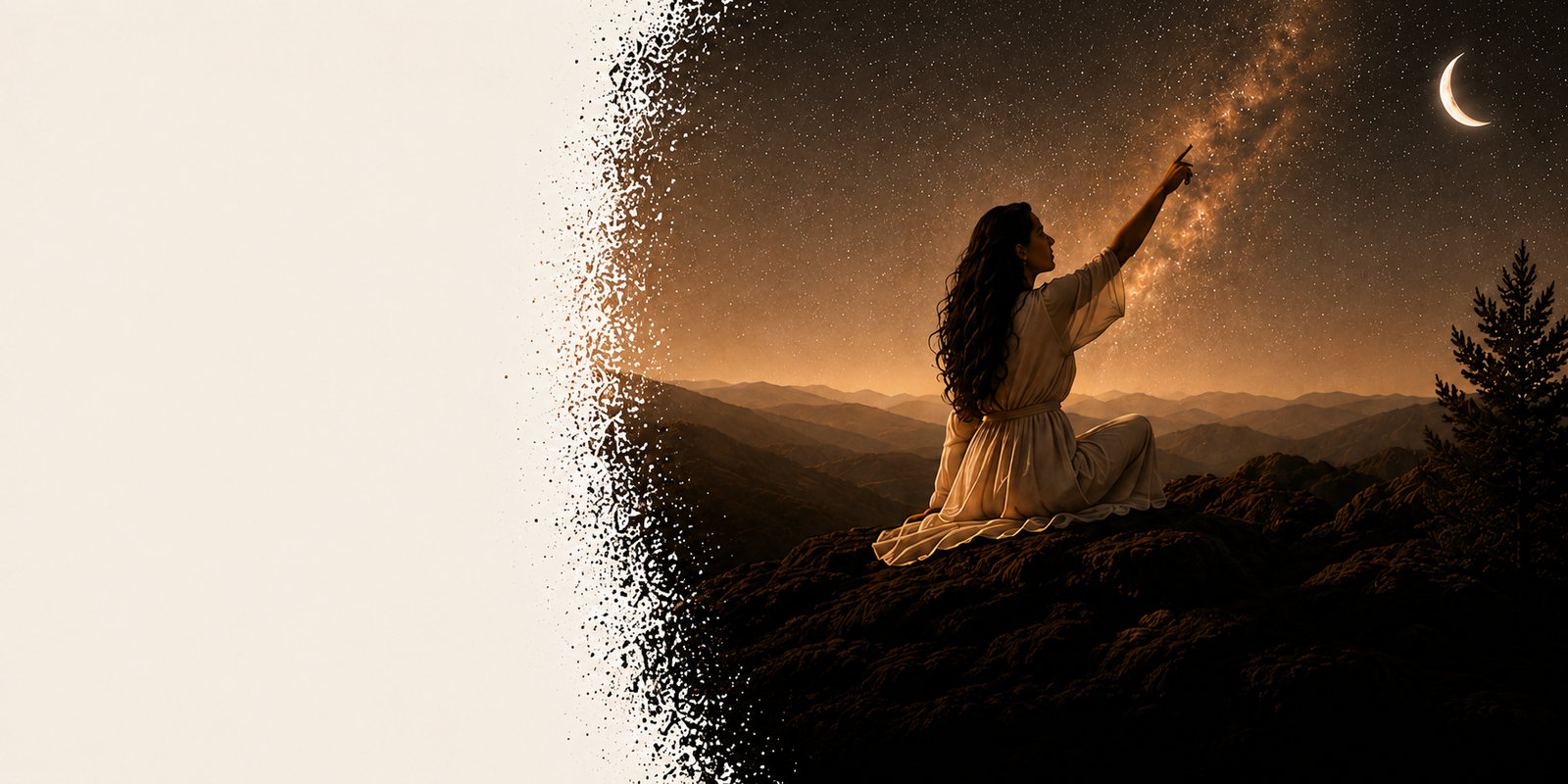 Woman reaching toward stars