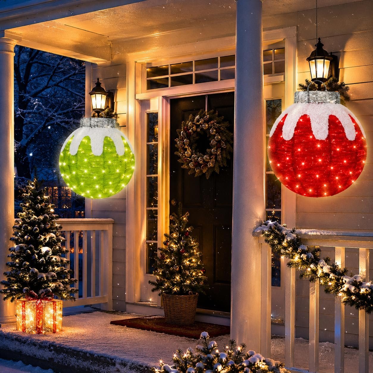 Christmas Ornaments, Lighted Pop-Up Holiday Ball Decoration with 160 LED Lights, Warm White