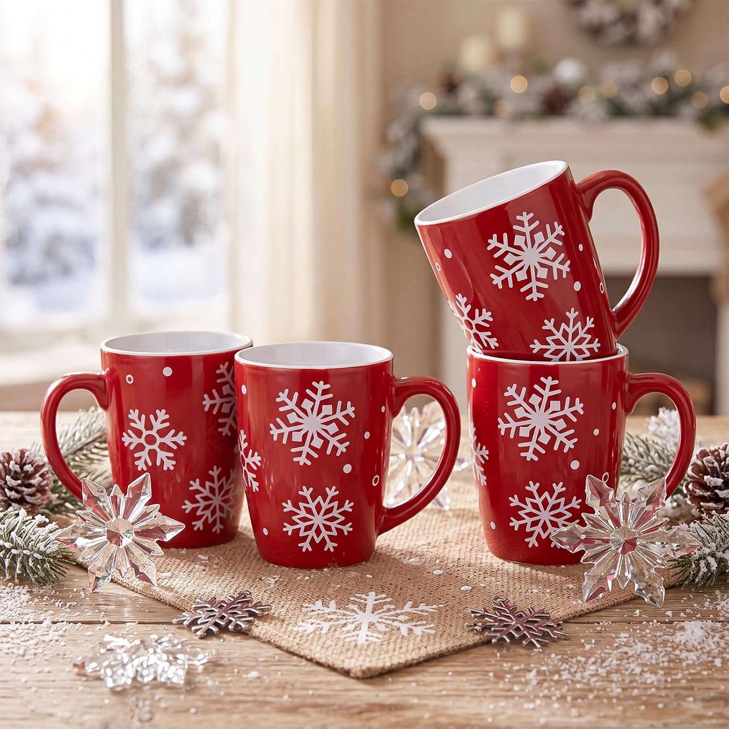 Red Ceramic Snowflake Christmas Mug
