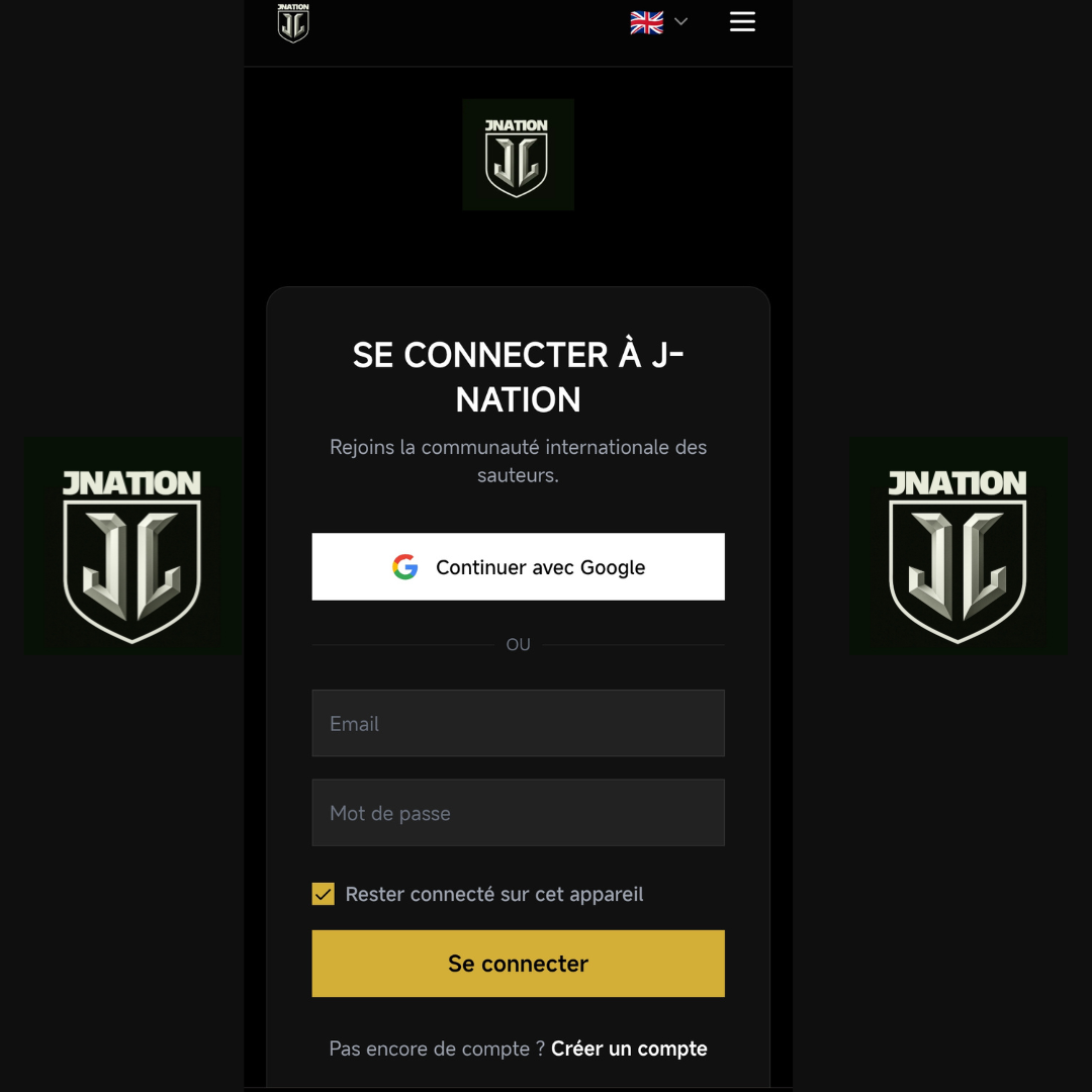 JNation login screen with Google auth