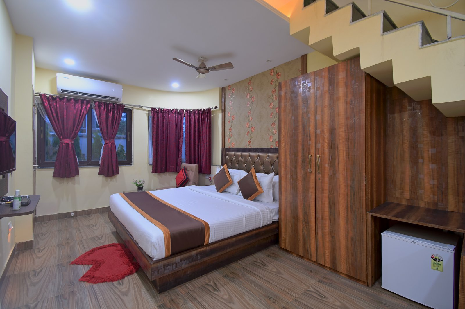 Comfortable queen size bedroom setup on the lower level