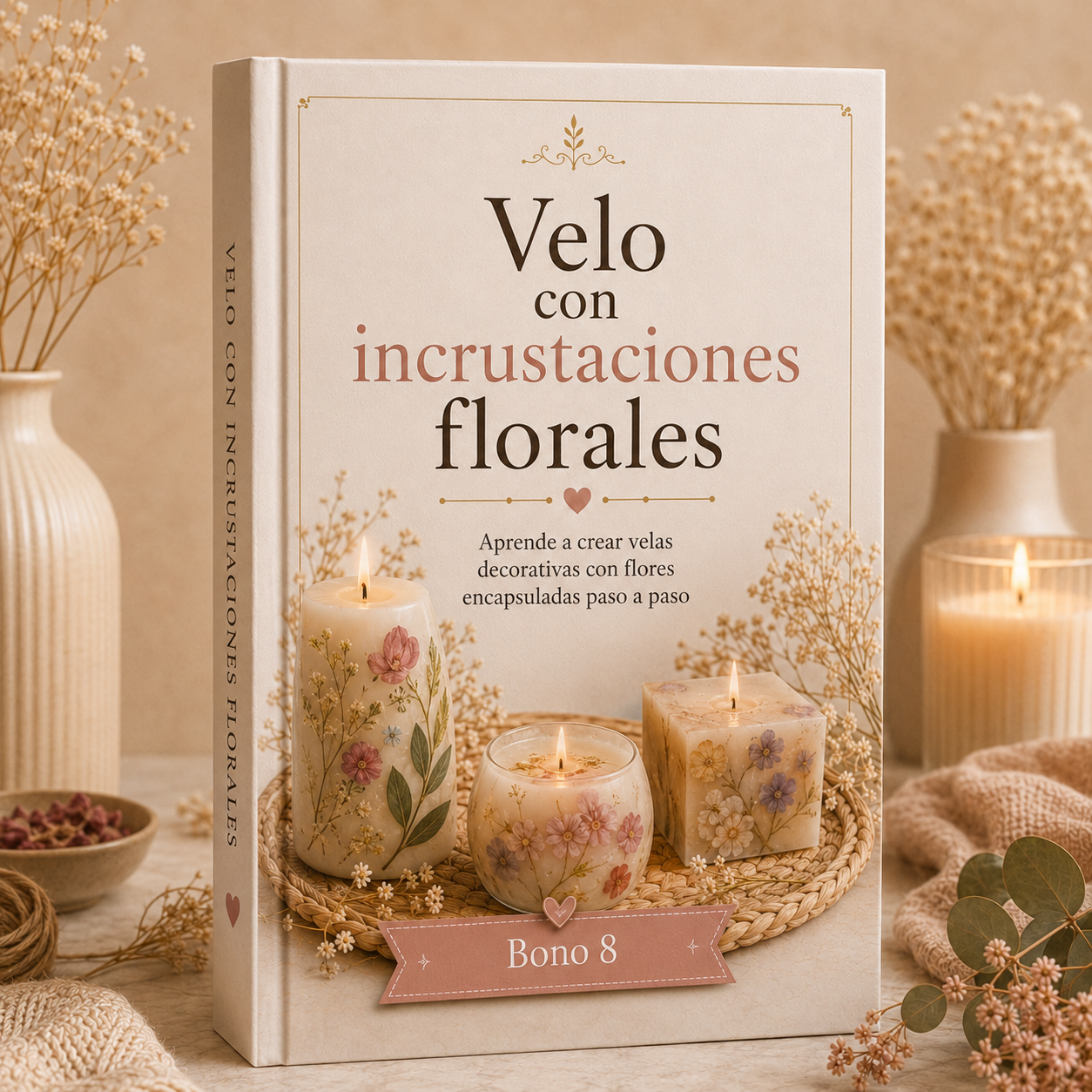 Velón con incrustaciones florales