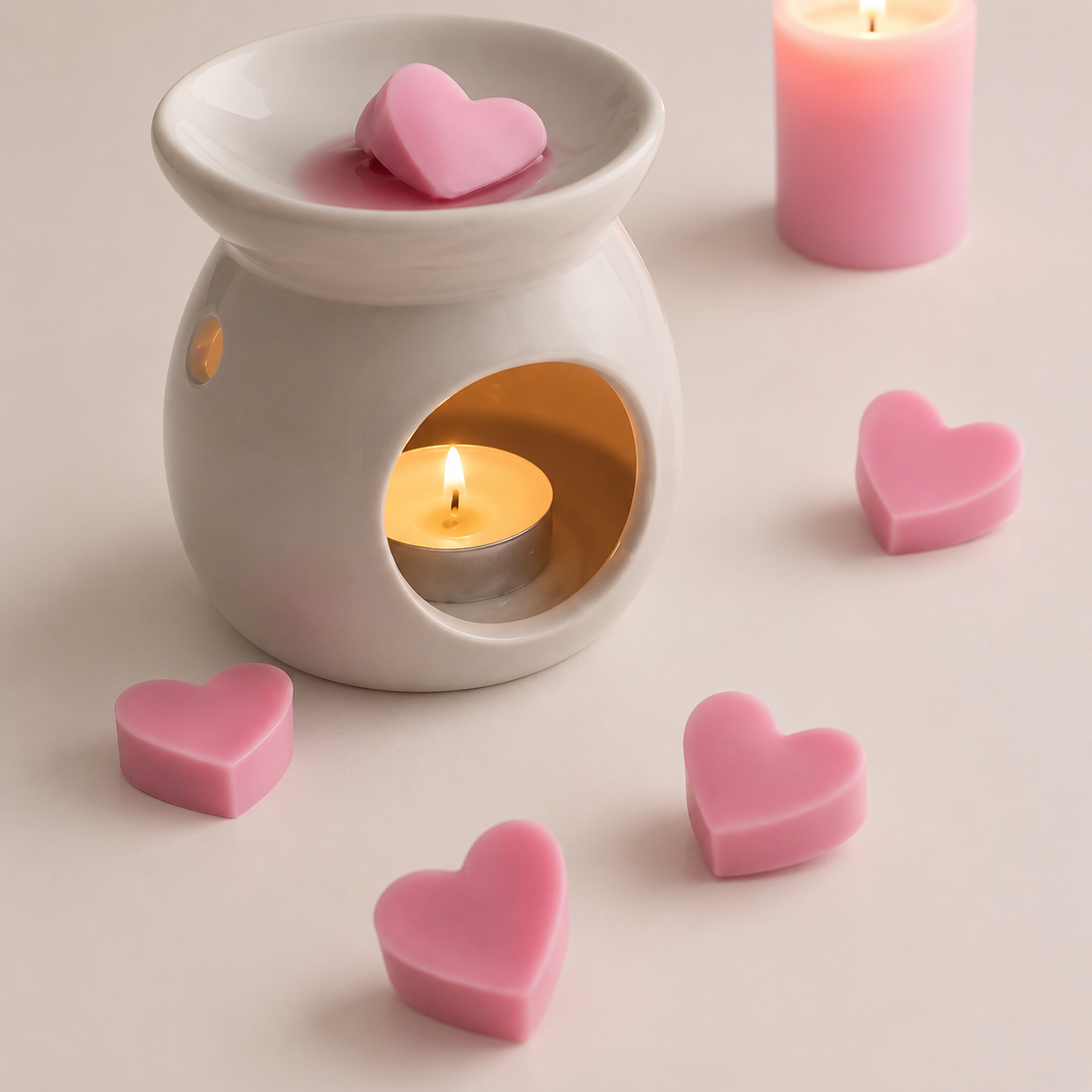 Vela con corazón rosa