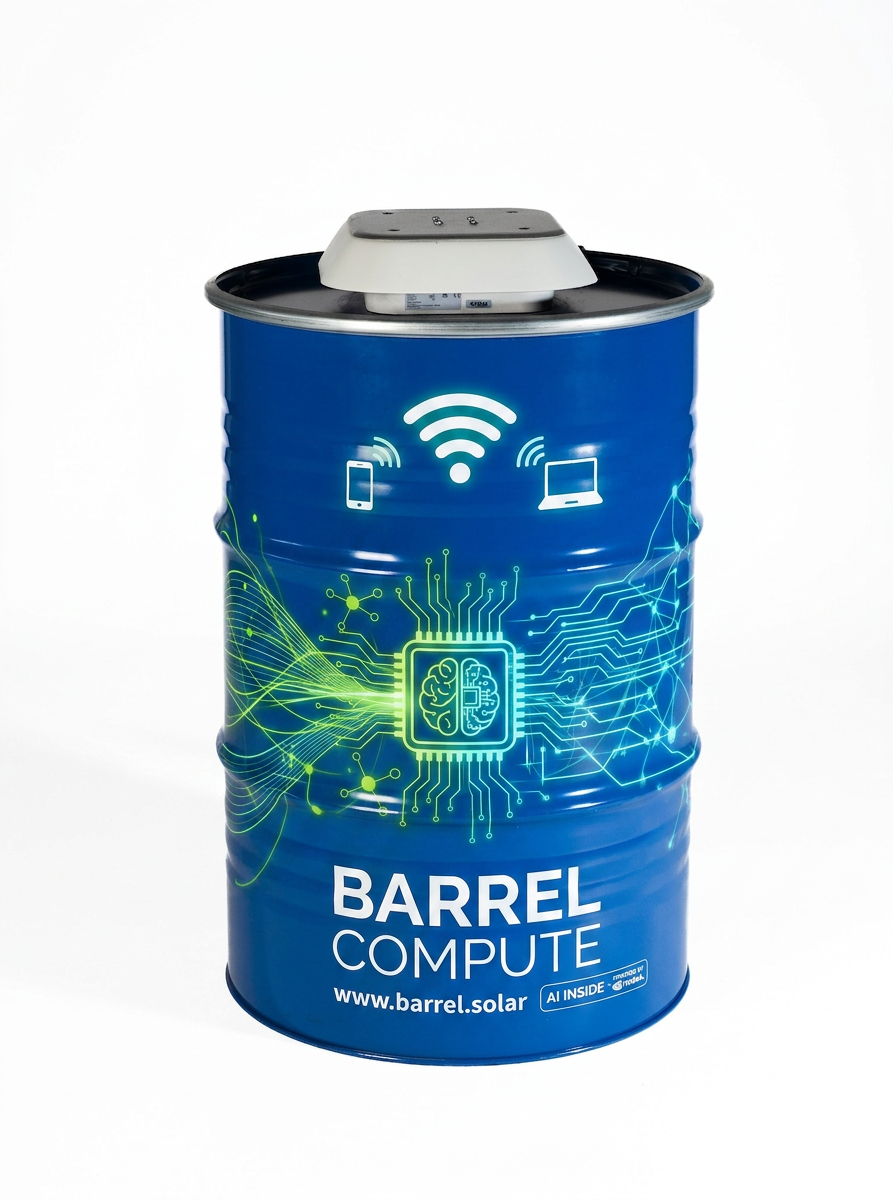 Barile blu Barrel Compute per AI, vista frontale