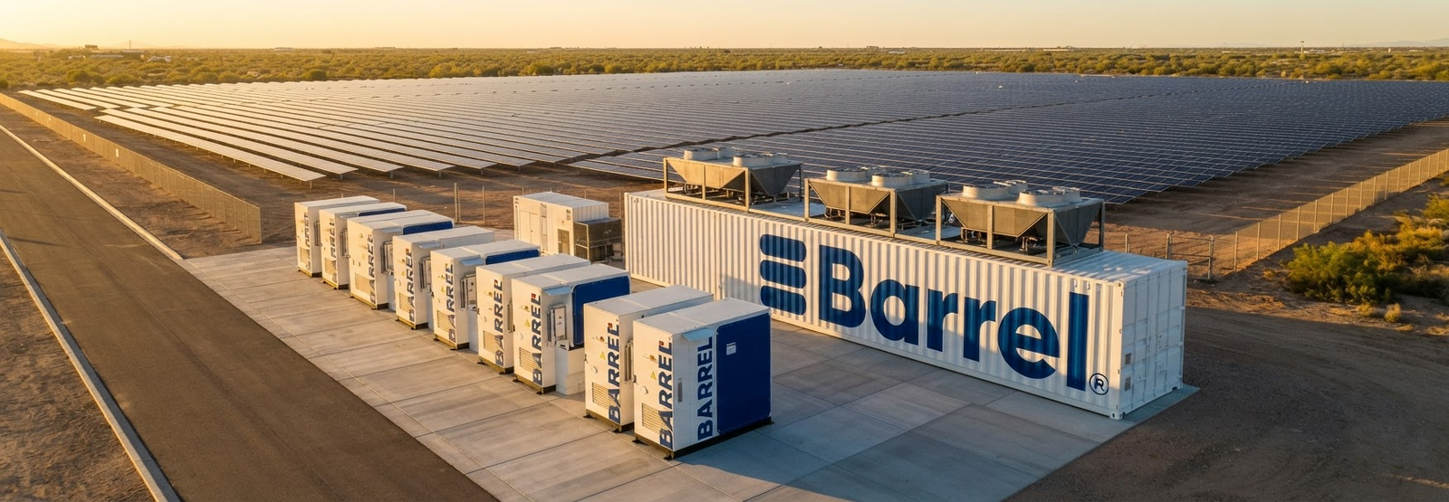 Barrel D6: impianto outdoor con container GPU e campo fotovoltaico