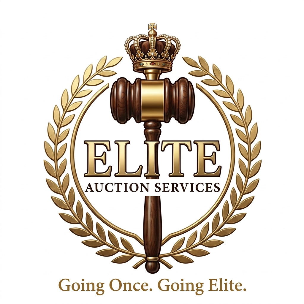 Elite Auction Services — crowned gavel and laurel emblem