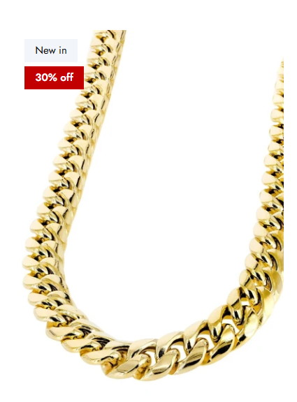 Gold Chain - Mens Semi Solid Miami Cuban Link Chain 10K/14K Gold