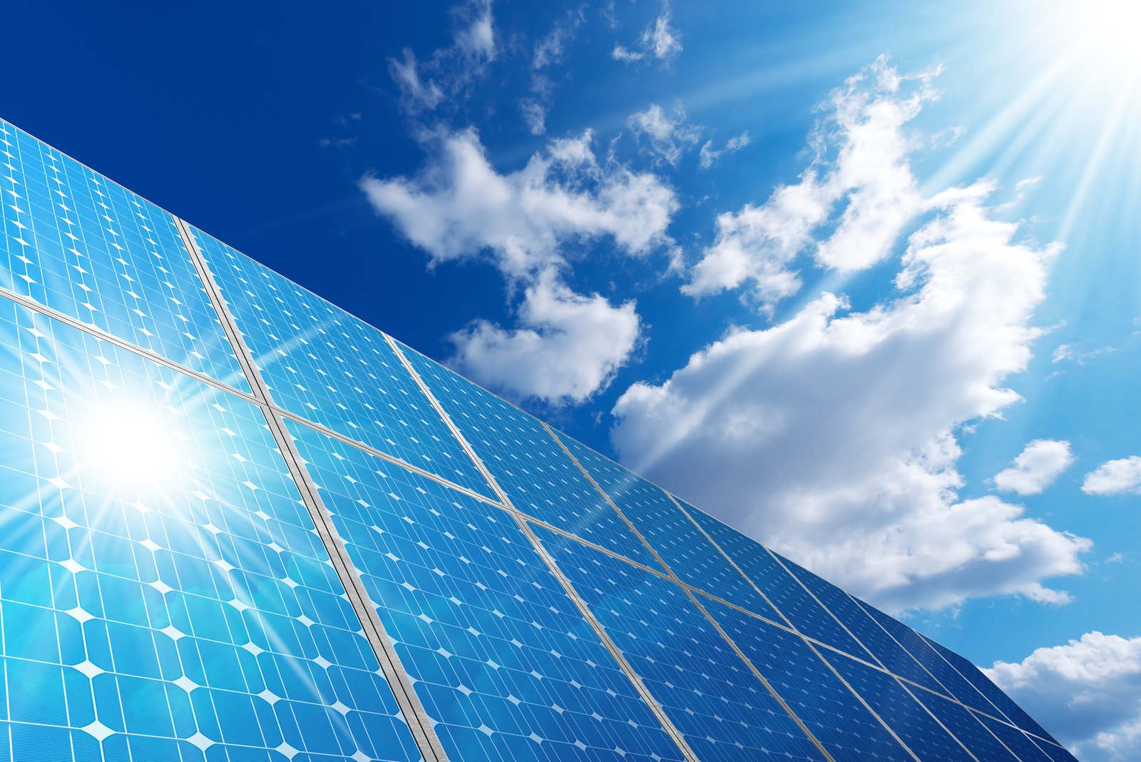 Solar panels reflecting sunlight