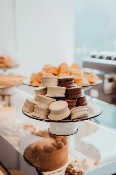 Elegant tiered cake stand with pastries