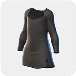 A black long-sleeved mini dress with a fitted waist and flared skirt.
