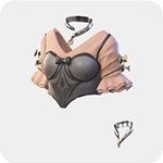 A pink blouse layered under a structured gray corset with silver hardware and a bow.