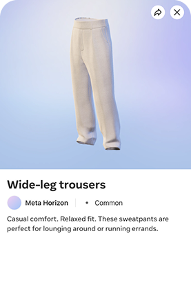 Avatar Store product page for wide-leg trousers