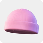A pink ribbed knit beanie with a folded cuff.