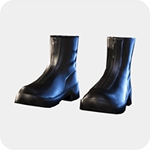 A pair of black leather ankle boots with a pointed toe and a stacked block heel.