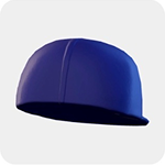 A plain navy fitted skull cap with a center seam.