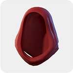 A deep red hood with a soft draped shape and a dark face opening.