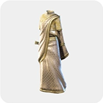 A cream and gold long-sleeved dress with draped fabric and delicate embellishment.