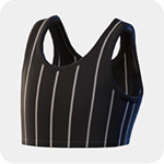 A black sleeveless cropped top with thin vertical white pinstripes.