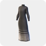 A black long-sleeved dress with a narrow body and a ribbed striped hem.