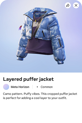 Avatar Store product page for a layered puffer jacket
