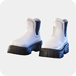 A pair of white leather Chelsea boots with elastic side panels and a black lug sole.