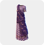 A purple patterned long-sleeved tunic dress with a layered hem.