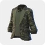 A dark charcoal and olive-green jacket with a high collar and contrasting front panels.