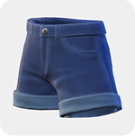 Blue denim shorts with a buttoned waistband, front pockets, and rolled cuffs.