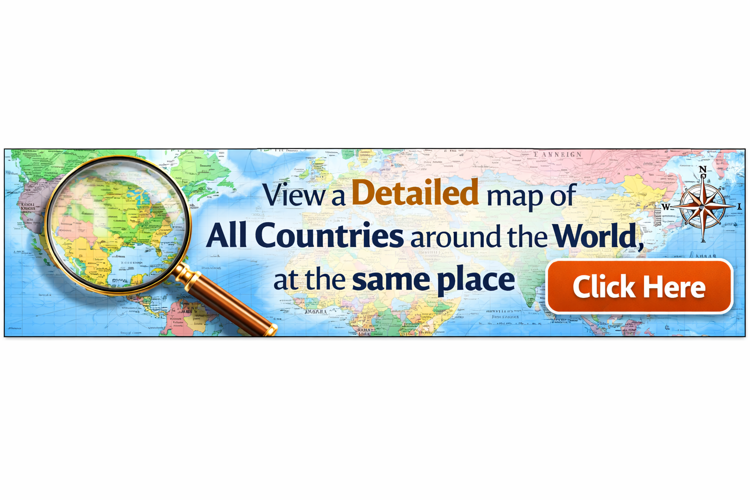 World map banner - View detailed maps of all countries around the world