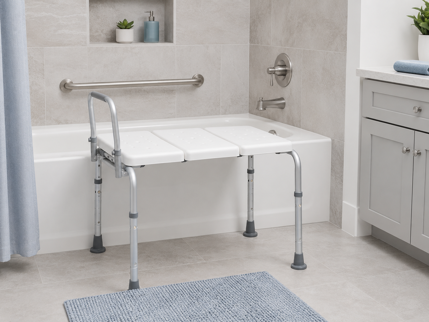 Standard transfer bench for bathtub entry