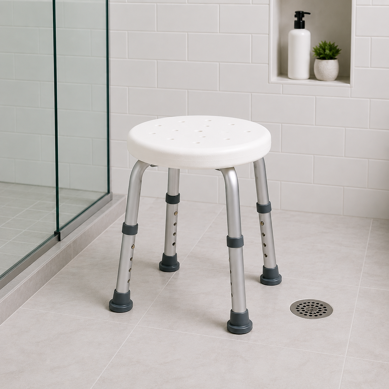 Compact shower stool with non-slip feet