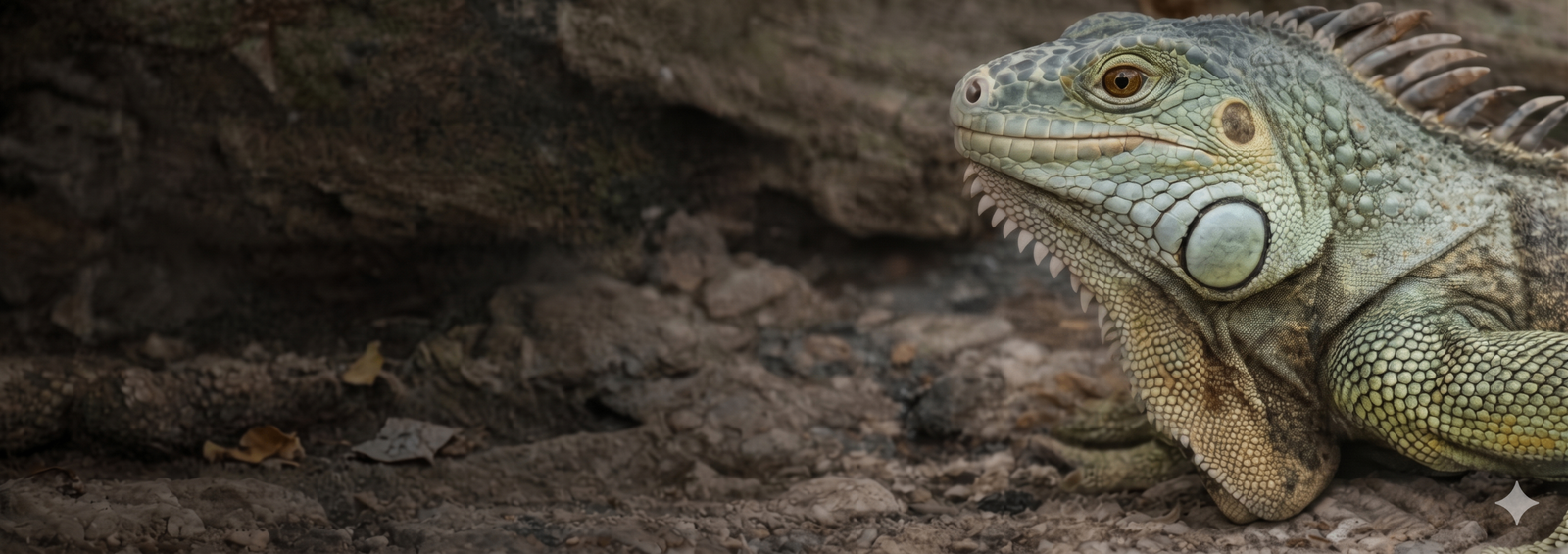 Close-up of iguana head on rocky ground