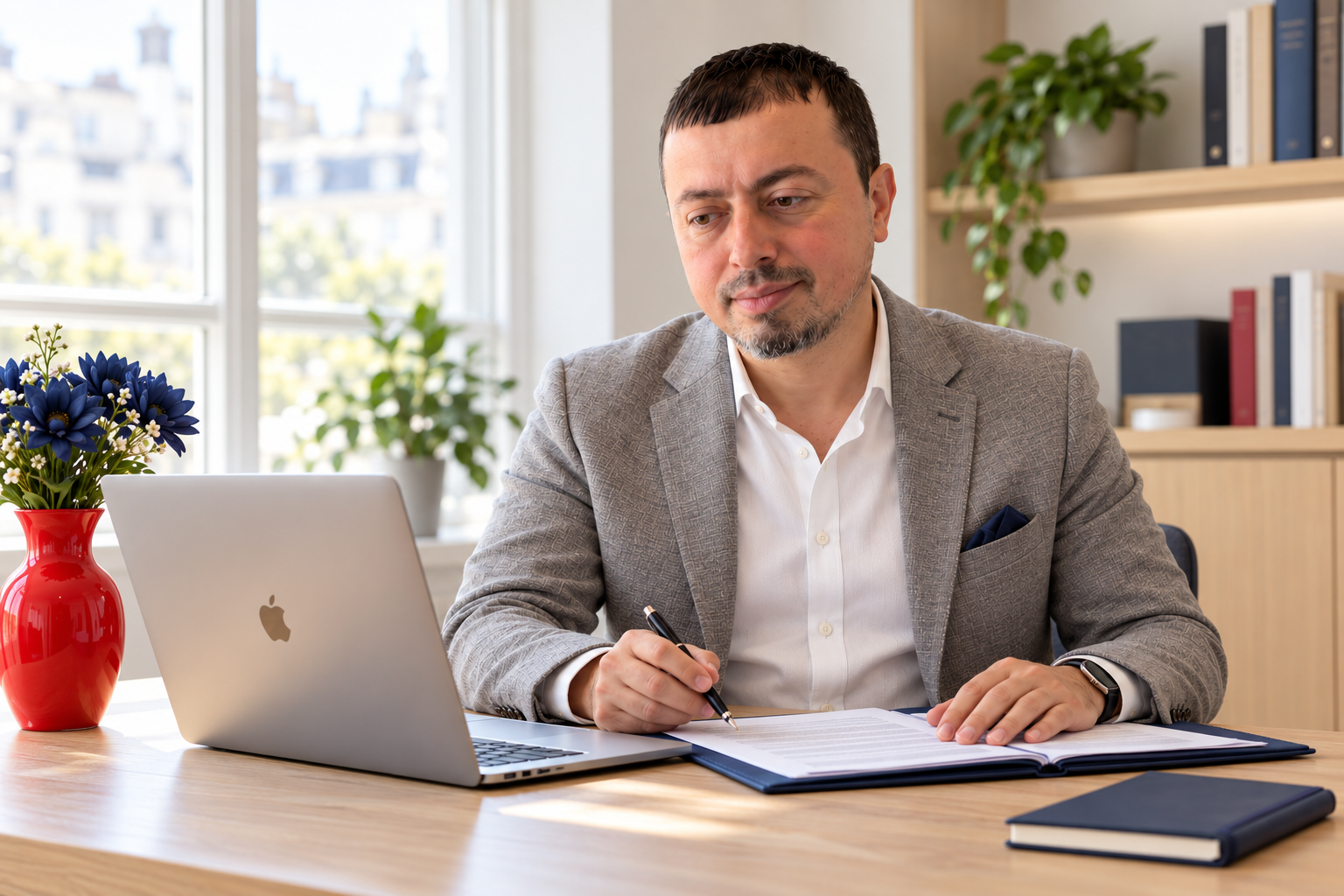 Translation professional reviewing documents at a desk for certified Turkish–English translation and interpreting services in London