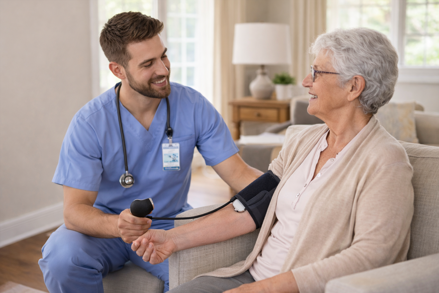 Compassionate home healthcare in Stafford, VA — caregiver supporting a senior client