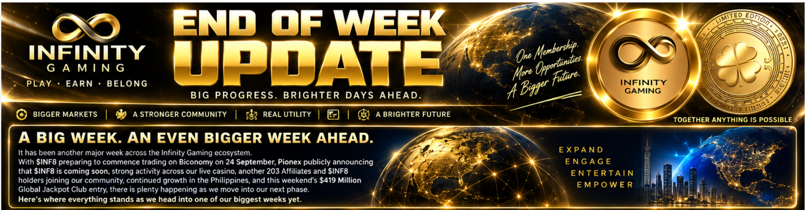 INFINITY GAMING — END OF WEEK UPDATE