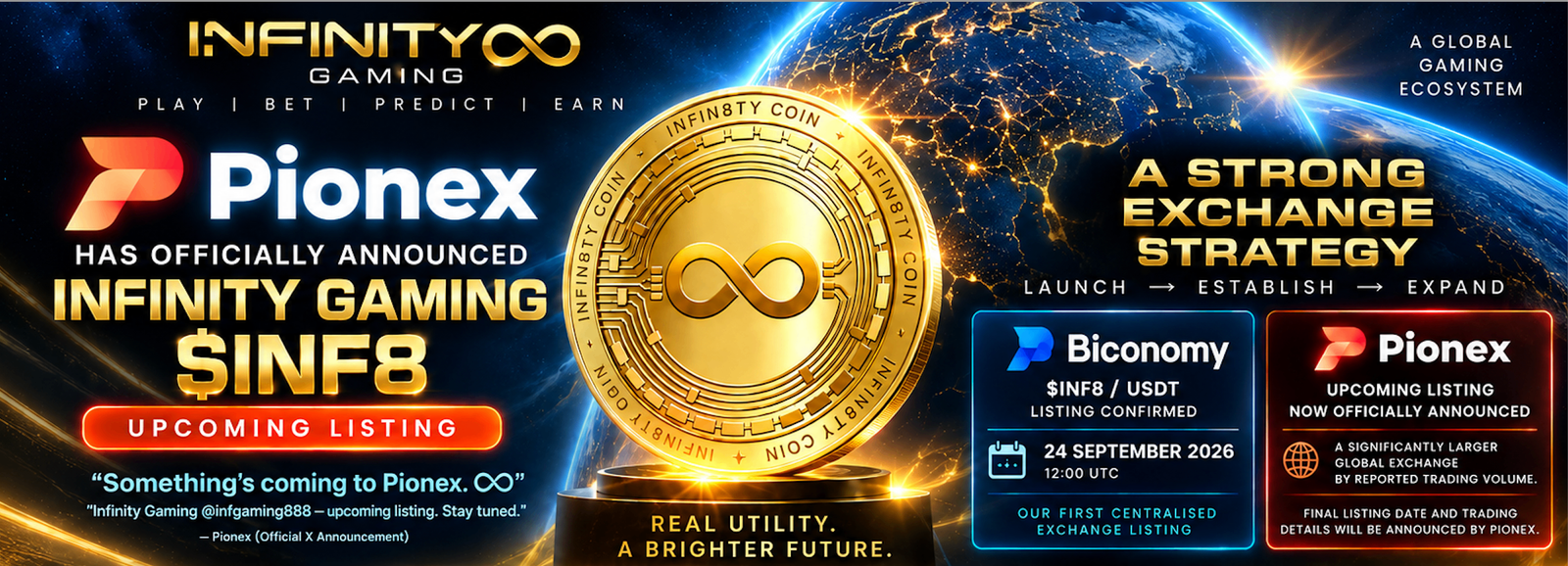 Pionex Officially Announces Infinity Gaming $INF8 Upcoming Listing