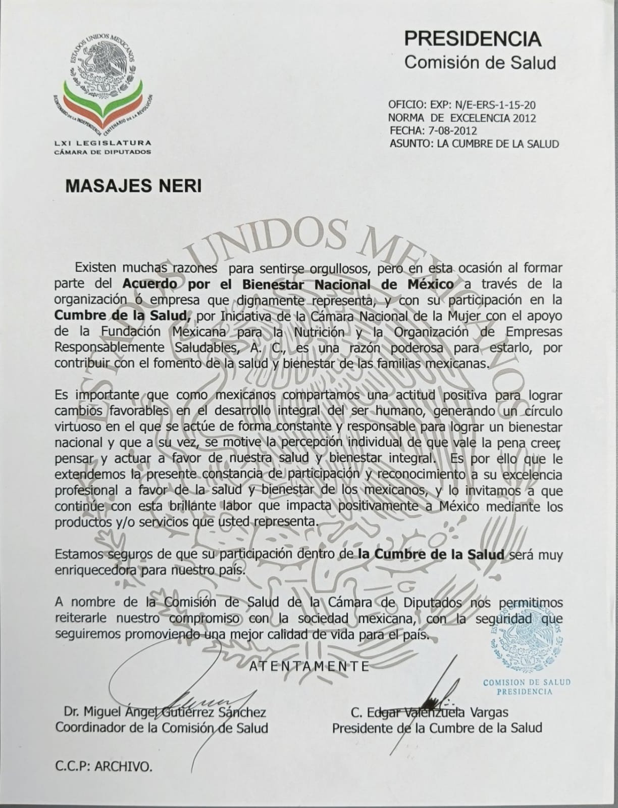 Reconocimiento Presidencial Cumbre de la Salud