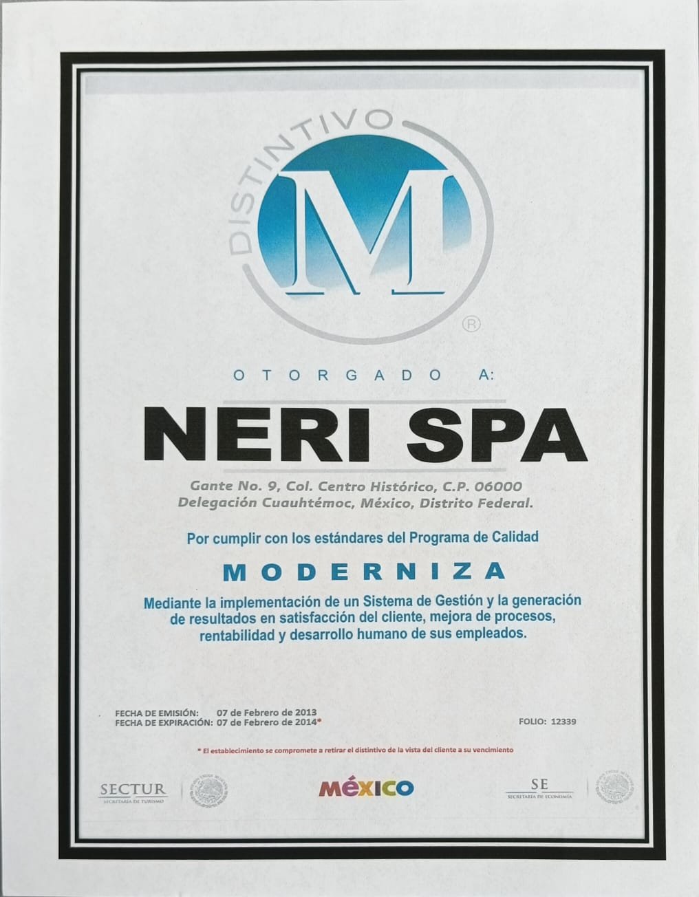 Distintivo M Programa de Calidad