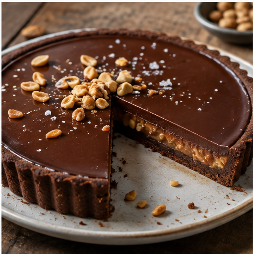 Tarte chocolat noir & Praliné Cacahuète-Amande Fleur de Sel — recette au praliné artisanal